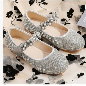 Lymeral Flower Girls Dress Shoes Sparkling Pearls Bow Ballet Flat